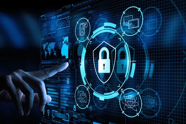 Hình ảnh công nghệ bảo mật cao của SCV388 với các biểu tượng mã hóa và an toàn dữ liệu